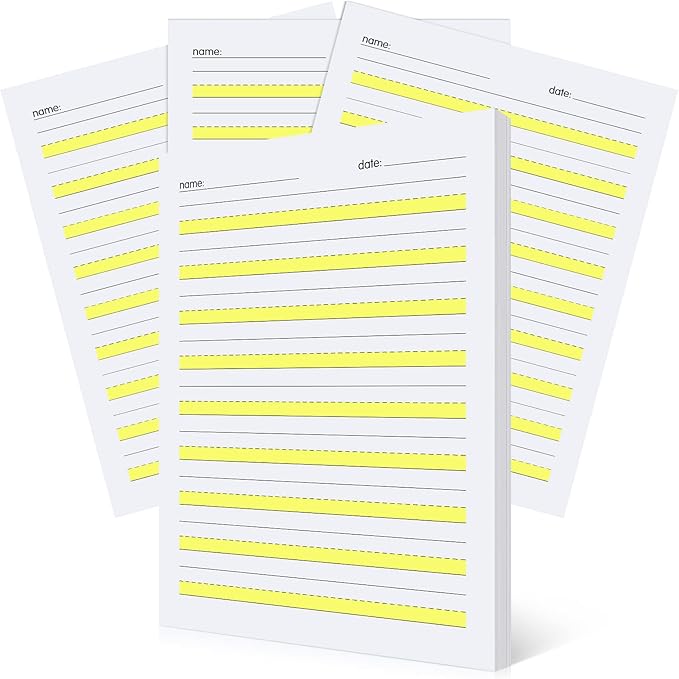 Eaasty 200 Sheets Write Beginner Paper Level 1 with Lines and Yellow Highlighted Practice Writing Paper for Kids Proper Letter Positioning, 11 x 8.5''