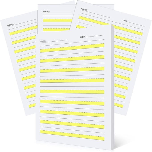 Eaasty 400 Sheets Write Beginner Paper Level 1 with Lines and Yellow Highlighted Practice Writing Paper for Kids Proper Letter Positioning, 11 x 8.5''