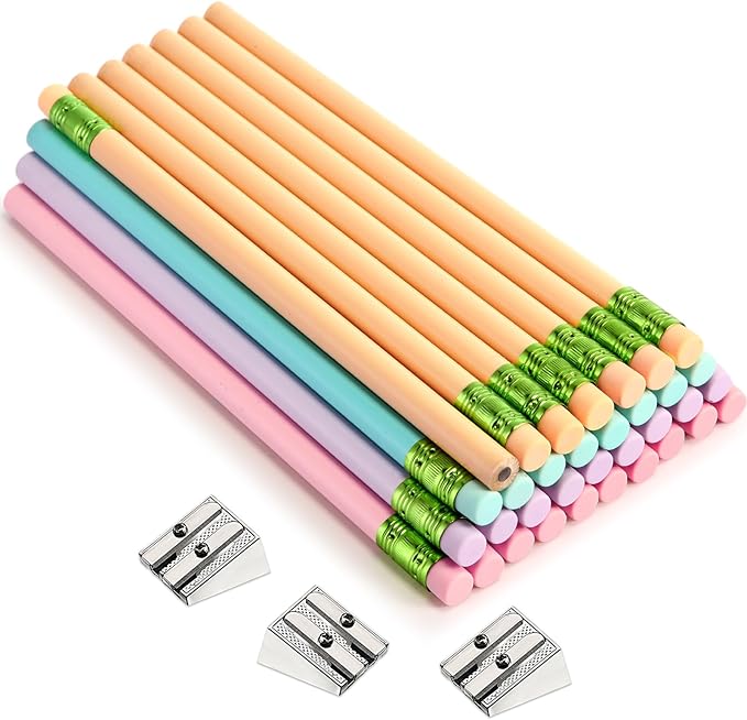 Fainne 48 Pcs Fat Pencils Jumbo Big Thick Large Pencils and 3 Pieces Sharpeners for Kids Beginners Preschoolers Kindergarten School Office Supplies(Pastel Color,Round)