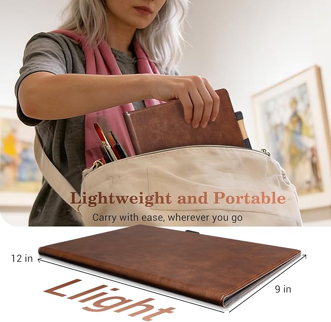 CoBak 2 Sides Portable White Board 12x9 inch (A4) - Notebook Design Dry Erase Board with Pocket and 3 Markers, Anti-Ghosting Set for Office, School, Homeschool (Brown)