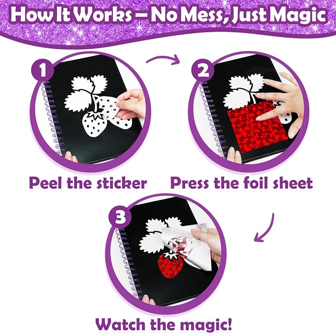 FUNNYB&G Mess-Free Foil Art Craft for Girls Ages 4-10, Kids Birthday Gift