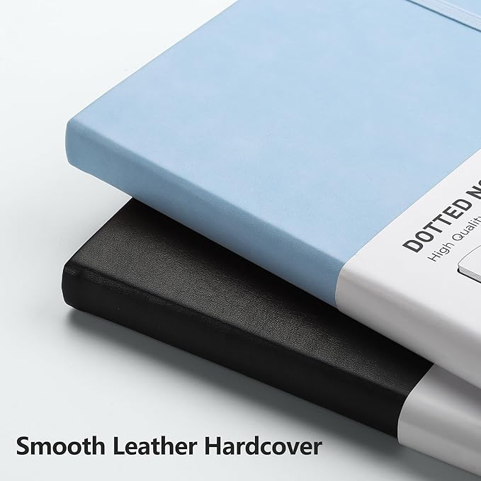 RETTACY Dotted Journal Notebook, 192 Pages, A5 Medium Size (5.7'' x 8.3''), Leather Hardcover, 100 GSM Thick Paper, for Journaling, Planning, Tracking (Light Blue)