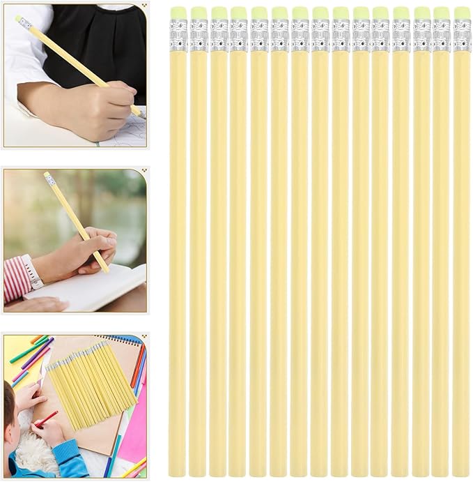 OSALADI 50pcs Yellow Triangular Wooden Lead Pencils with Erasers Pre-sharpened Pencils for School Classroom Writing Drawing and Preschoolers