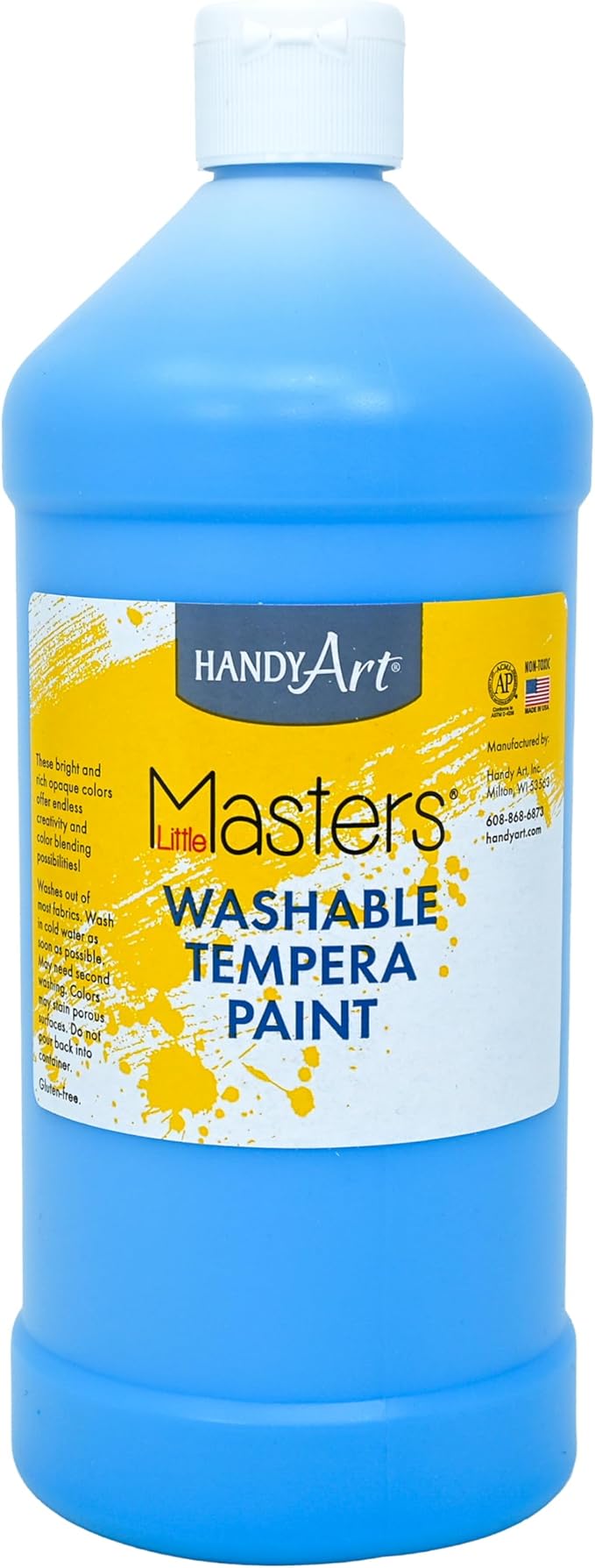 Handy Art Little Masters Washable Tempera Paint, Light Blue, 32 oz Bottle, Bright & Mixable, High Opacity, Washable Colors for Classroom, Students, Kids, Young Artists, Safe & Non-Toxic, Made in USA