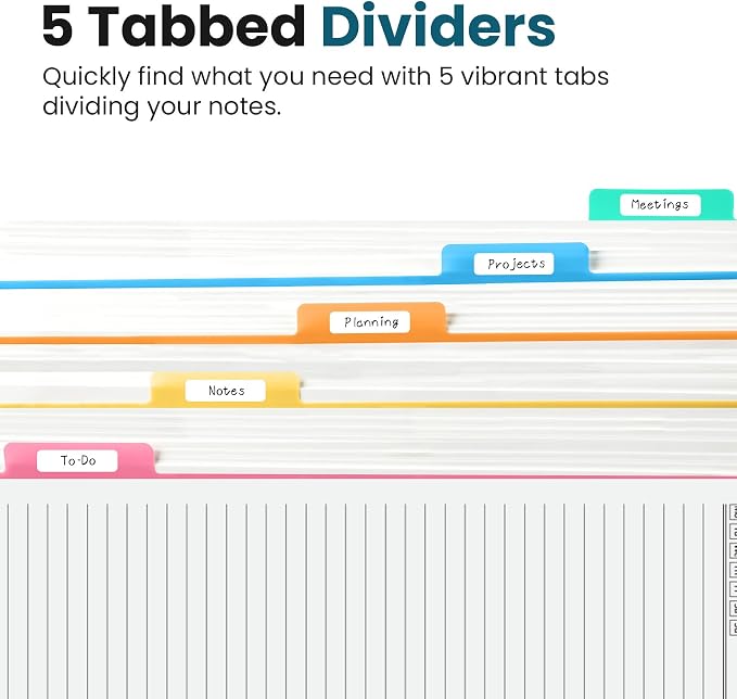 Taja Cute Large Spiral Lined Notebook for Work with 5 Removable Dividers
