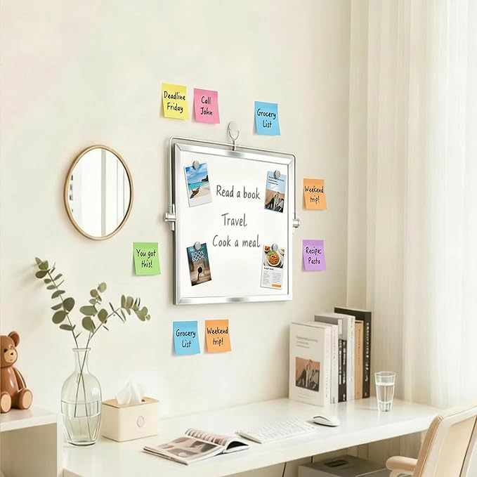 Small Desk Dry Erase Board with Stand, 10" x 10" Magnetic Double-Sided Desktop Whiteboard, 10 Markers, 4 Magnets & 1 Eraser, Portable Mini Whiteboard for Office, Kitchen, Home, School
