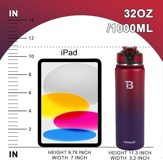 TOPBADE 32oz Insulated Water Bottle with Straw Lid & Spout Lid & Paracord Handle, Stainless Steel Water Bottle Wide Mouth, Double Wall for Women Men Gym Fitness Outdoor
