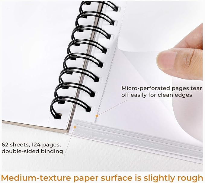 Ohuhu Mix Media Pad, 7" x 10" Mixed Media Art Sketchbook, 120 lb/200 GSM Heavyweight Papers, 62 Sheets/124 Pages, Spiral Bound Mixed Media Paper Pad for Acrylic, Painting Christmas Gift