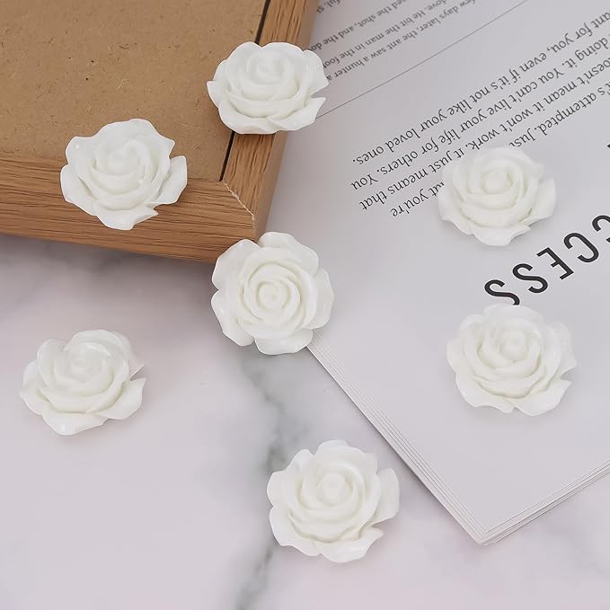 20 Pcs Rose Fridge Magnets, 1.1 Inch Cute Flower Fridge Magnets, 3D Colorful Refrigerator Decorative Magnet for Whiteboard Locker Cabinet (White-Rose)