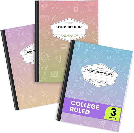 Oucaru Composition Notebook 3 Pack College Ruled, Gradient Cover Notebooks for School, 70 Sheets 7-1/2"x9-3/4, Back to School Supplies Journal for K-12 Students