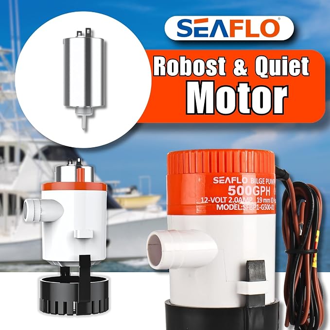 SEAFLO 01 Series 500 GPH Bilge Pump – 12V, 3/4" Outlet, Marine Submersible Pump with Anti-Airlock Protection, CE & Rohs Certified, 4-Year Warranty | Reliable for Boats and Marine Applications
