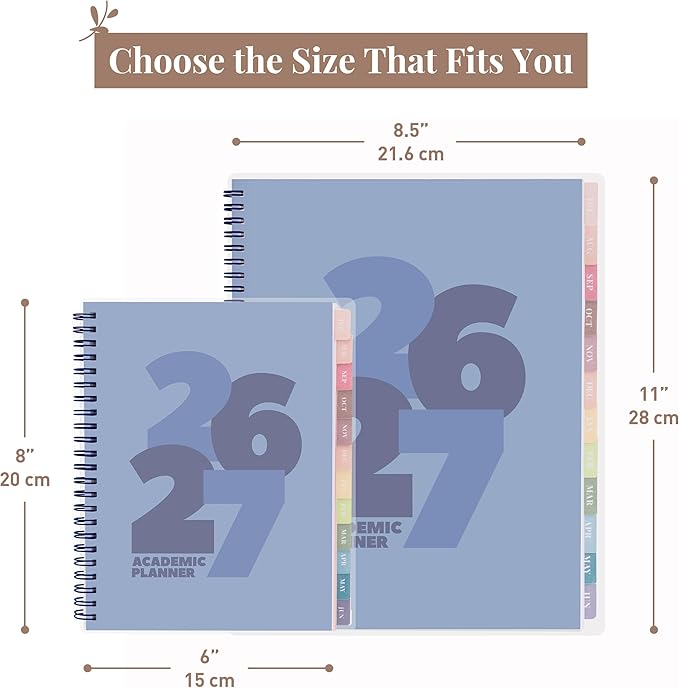 Rileys Academic Planner 2026-2027, Daily, Weekly & Monthly Planner, July 2026 - June 2027, Student Notes Pages, Twin-Wire Binding, Weekly Agenda for School & Work (8 x 6-Inches, Chunky, Blue)
