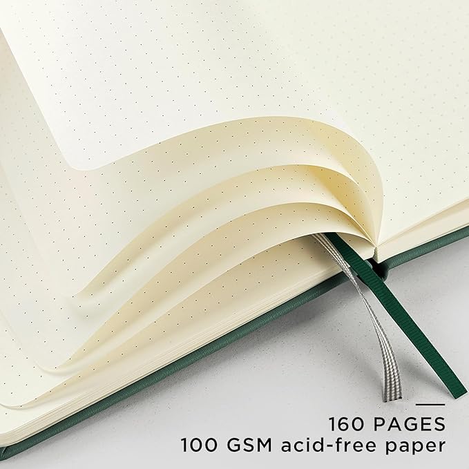 &And Per Se Dotted Journal Notebook (5 Packs), A5 Hardcover Leather Dotted Journal, 160 Pages 100 gsm Thick Paper, 3 Sheets of Stickers Included- 5.7'' x 8'' (Green