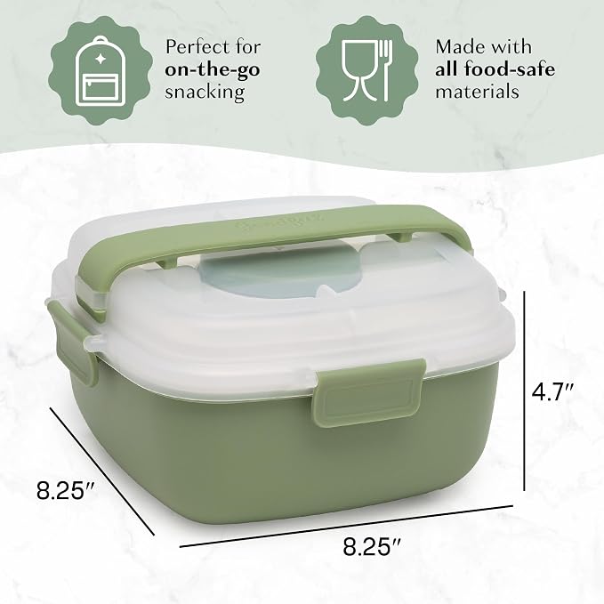 Goodful Stackable Lunch Box Container, Bento Style Food Storage with Removeable Compartments for Sandwich, Snacks, Toppings & Dressing, Leak-Proof and Made without BPA, 56-Ounce, Sage