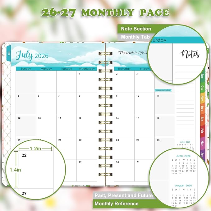 2026-2027 Planner - Weekly & Monthly Planner 2026-2027 with Tabs, 6.4" x 8.5", Jul 2026 - Jun 2027, Hardcover, Strong Binding, Thick Paper, Back Pocket, Elastic Closure, Inspirational Quotes