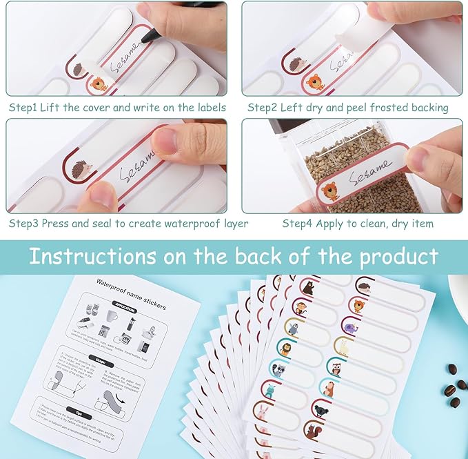 480 Pcs Baby Bottle Labels for Daycare, Waterproof Name Labels Self-Laminating, School Name Labels for Kids Name Tags Stickers(Cute Animal Style)