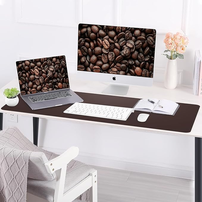 AFIING Cork Desk Mat 55" x 17", Dual-Sided Natural Cork & PU Leather Desk Pad, Non-Slip Waterproof Large Mouse Pad for Office, Home & Gaming (Coffee)