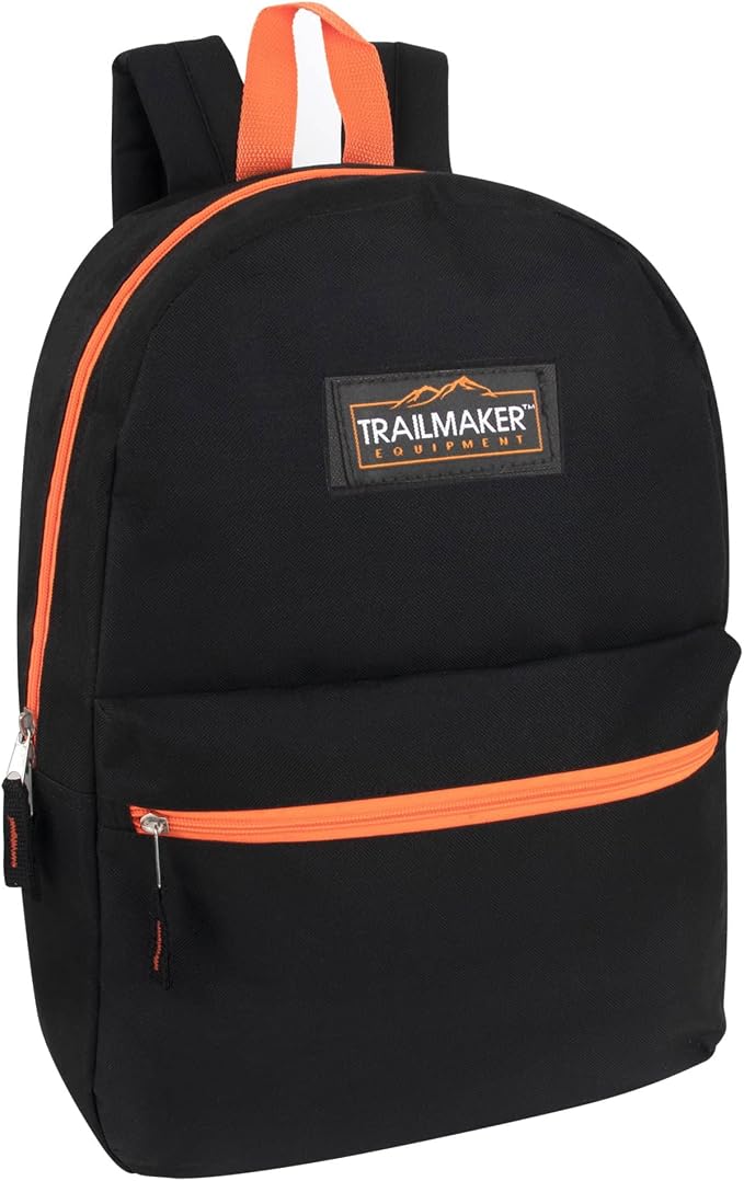 Trail maker 24 Pack- Classic 17 Inch Backpacks in Bulk Wholesale Back Packs for Boys and Girls (Black Color Trim Pack)