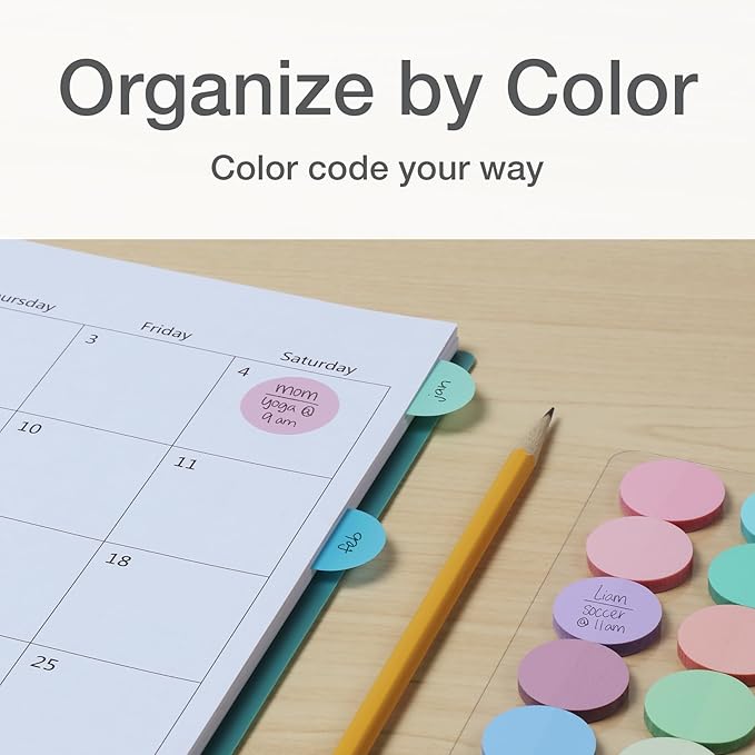 Redi-Tag Transparent Sticky Notes, 12 Pads Per Pack, Circle Sticky Notes, Round Adhesive Notes, Small Sticky Tabs for Organizing, 1 inch Diameter, 12 Pastel Colors (1016719)