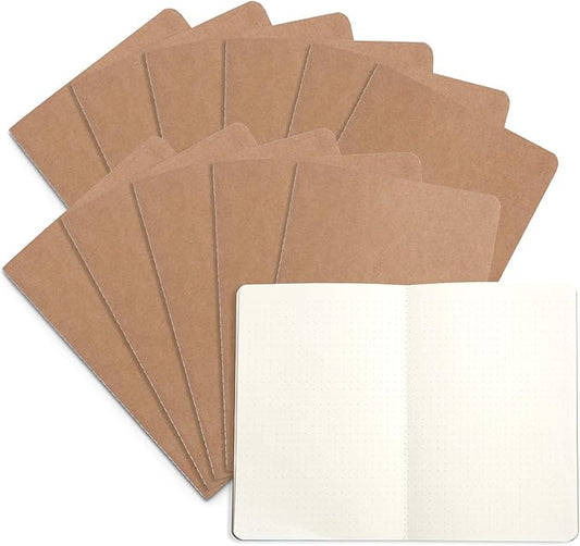 Blue Summit Supplies Travel Journals, Bulk 12 Pack Journal Set with Dotted Grid Paper, Lightweight Journal with Kraft Paper Covers, 8.25” x 5.5” (21cm x 14cm), 60 Pages, Set of 12