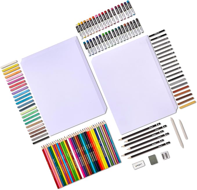 KINGART Select Series Drawing & Sketching Set, 175 pc, Complete Art Kit with Colored Pencils, Pastels, Graphite, Charcoal, Paper