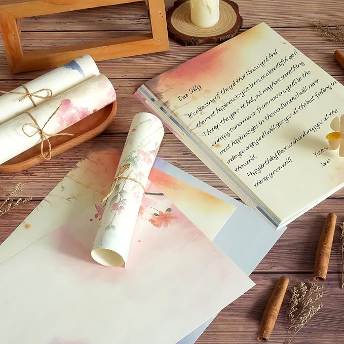 48 Pcs Assorted Color Writing Stationery Paper, Letter Writing Paper Letter Sets (6 colors, 8 pcs per color) (Style 03)