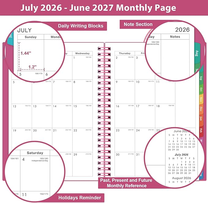 Planner 2026-2027 - 2026-2027 Academic Planner, 2026-2027 Planner Weekly and Monthly with Tabs, July 2026 - June 2026, 6.25" × 8.3", Strong Twin-Wire Binding