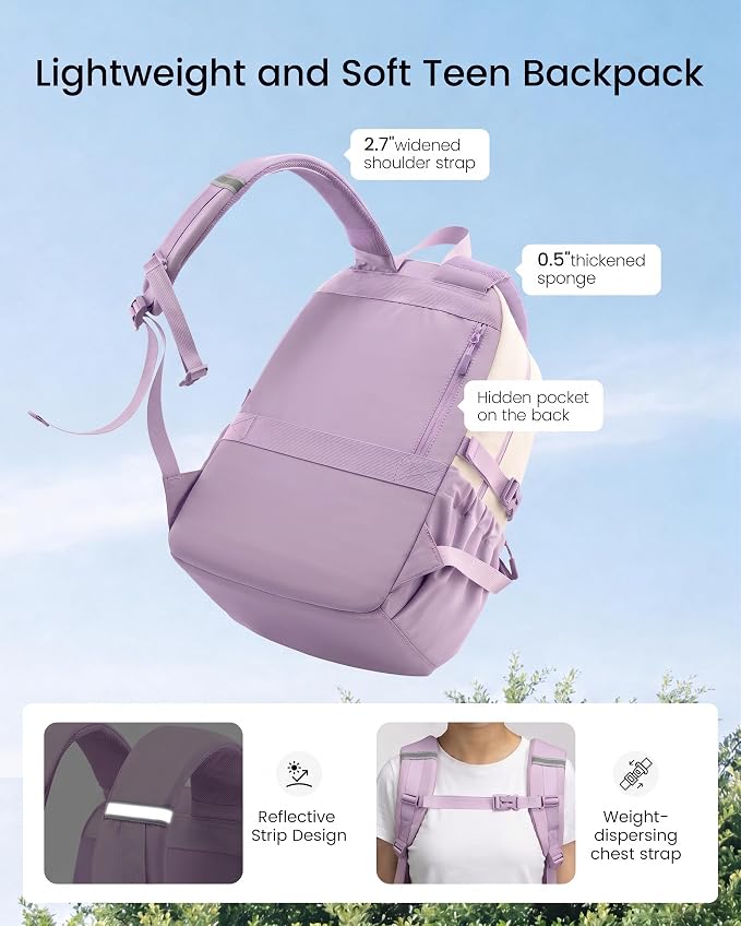 LOVEVOOK School Backpack for Teen Girls & Women, 35L Large Laptop Backpack with 40oz Water Bottle Pocket, Waterproof Cute College Bookbag, Student Backpack for Middle High School Travel Work Purple