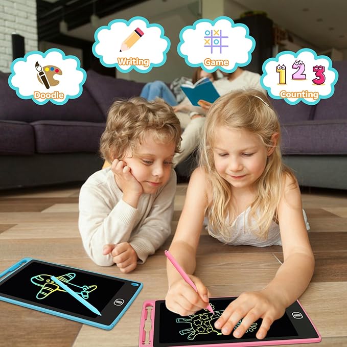 4-Pack LCD Writing Tablet for Kids 8.5 Inch, Colorful Doodle Board Drawing Pad Set, Erasable Electronic Educational Toys for Girls Boys Ages 3-8, Travel-Friendly with Lock Function & Stylus Pens