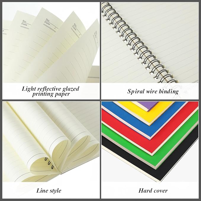 Leelosp 12 Pcs Small Spiral Notebook Lined Spiral Journal College Ruled Notebook Wire Bound Kraft Cover, 120 Pages for Work (Black,Yellow,Green,Purple,Red,Blue,5.5 x 8.3 Inch)