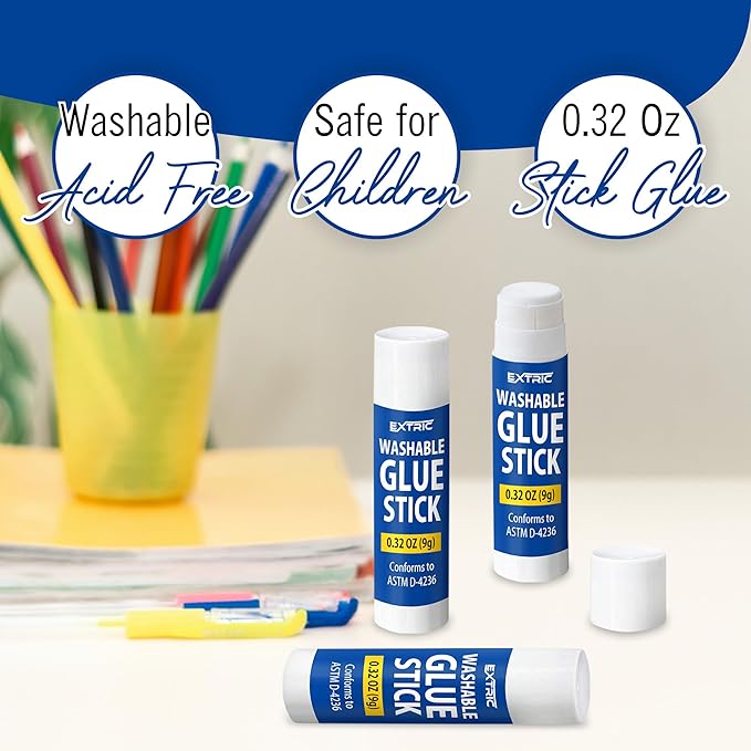 Glue Sticks Bulk Classroom, White Glue Sticks for Kids 12 Count, 0.32 Ounce, Washable All Purpose, for Kids, School and Home