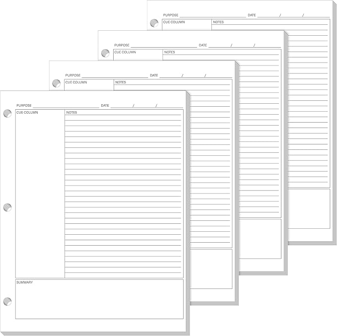 Ctosree 400 Sheets Cornell Notes Loose Leaf Paper Notebook Taking System Filler Paper, 8.5 x 11 Inch, 3 Hole Punch, White, Double Sided for Office College Home