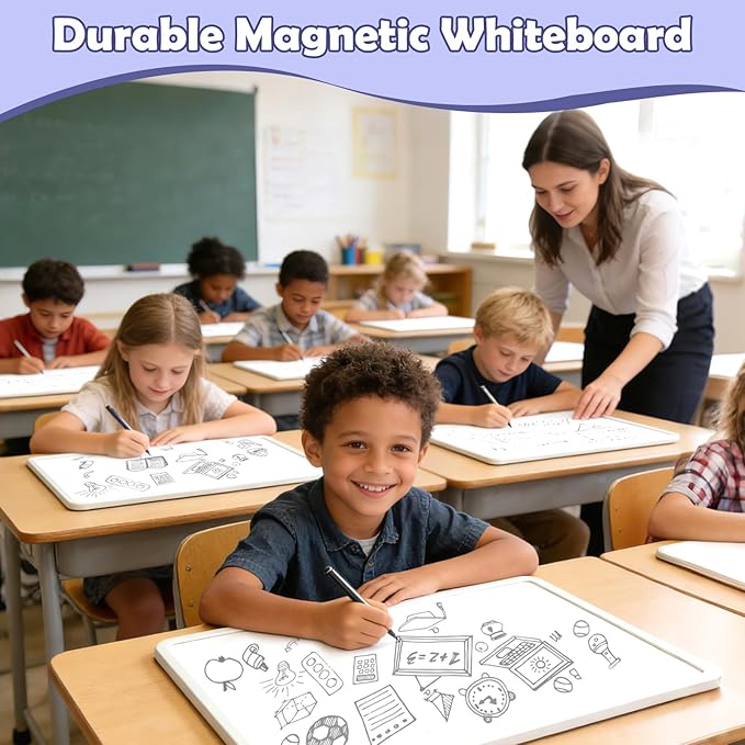 Pbooo Dry Erase White Board 15x17.5 Inches with Magnetic Pen (No Ink Needed) & Felt Eraser, Portable Desktop Whiteboard with Stand for Office, Home, School, Kids Drawing