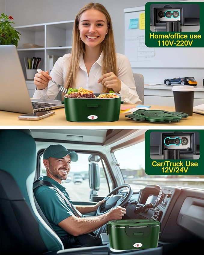 Geveniss Electric Lunch Box for Adults, Heated Lunch Box for Car and Truck, Portable Food Warmer for Office Work, 80W Fast Heating, Dual Removable 1.5L Stainless Steel Containers