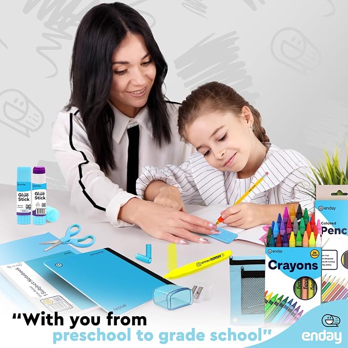 Enday Back to School Supplies for Kids, Blue School Supply Box Grades K-5, Premium Quality Kids School Supplies Kit, Kindergarten Supplies for Girls and Boys, 78 Piece Set