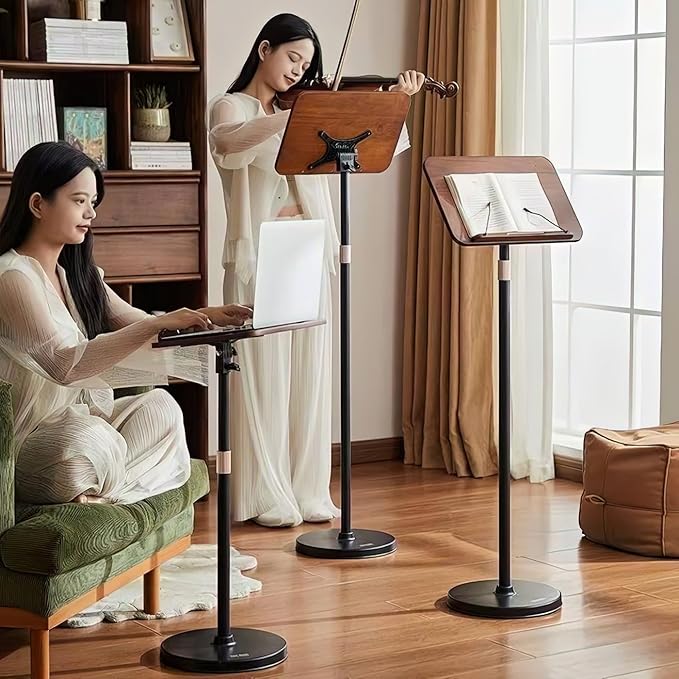 Adjustable Standing Book Stand,Book Reading Stands,Wood Music Sheet，Podium& Bible& Cookbooks Display Stands.Goodbye to Head Down Fatigue Adjustable Viewing Angle (Black, 51in)