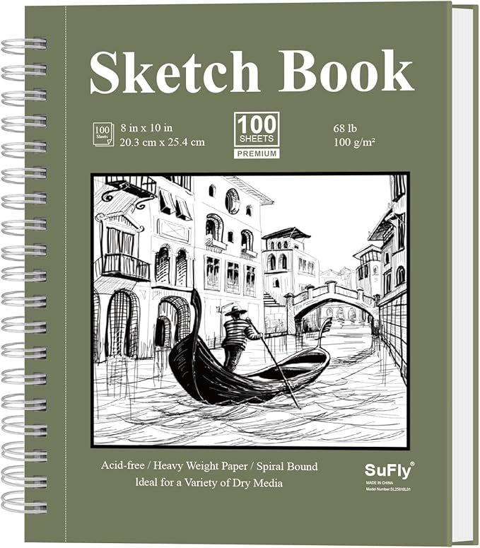 SuFly Spiral Bound Sketchbook 8x10, 100 Sheets Hardcover Sketch Books, 68lb/100gsm Sketch Paper, Sketch Pads for Drawing for Adults, Sketchbook for Art Class & School.