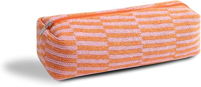 Pencil Case Pen Case Office College School Storage Bag Pouch Holder Box Organizer Makeup Pouch Cosmetic Bag Aesthetic Cute Pencil Case for Girls Boys Kids (Orange + Pink streak)