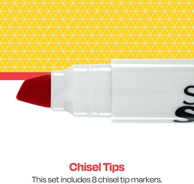 School Smart Chisel Tip Washable Markers for School, Home, and More, Assorted Colors, Pack of 8