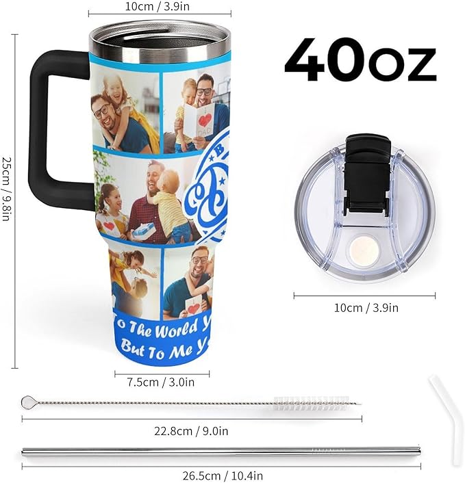 Personalized Tumbler Custom Vacuum Insulated Travel Mug Customizable Coffee Cup with Your Photos and Text Christmas Birthday Gift (Dad 01)