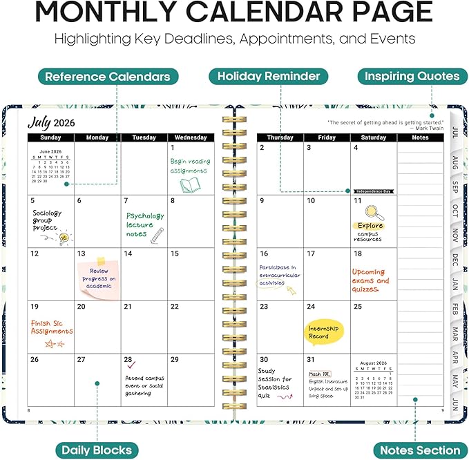 Planner 2026-2027, Academic Year Monthly and Weekly Calendar Planner, Jul 2026 - Jun 2027, Hardcover Teacher Student Planning Agenda book with Tabs, Perfect for School Office Supplies, 6.3" x 8.5" - Octopus Drift