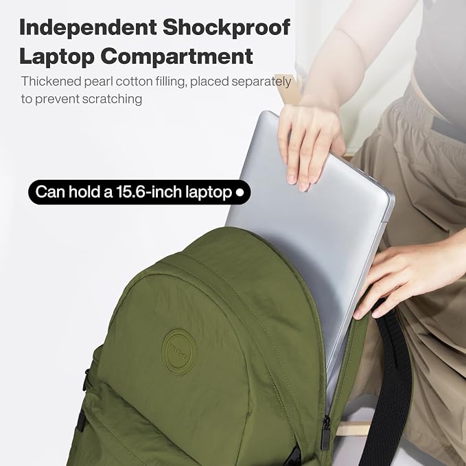 mixi 17Inch Casual Travel Daypack Lightweight Laptop Backpack, Jungle Green | Ultra Light Backpack, Fits 15.6in Laptop, Water/Oil/Stain Resistant, Anti-Theft Pocket&Luggage Strap for College Work Hiking