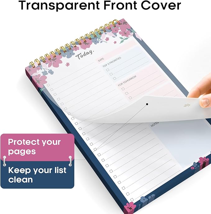 Taja To Do List Notepad - To Do List Notebook for Work with 52 Sheets, 9.8" x 6.5", Undated Daily Planner Perfect for Daily Tasks and Goal Setting, Notepad Suitable for Office, Home & School - Twilight Petals