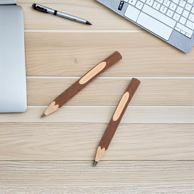 LALAFINA Natural Wood Ballpoint Pens 13cm Eco-friendly Biodegradable Tree Bark Design Portable Writing Supplies Set of 10 for Office and School Use