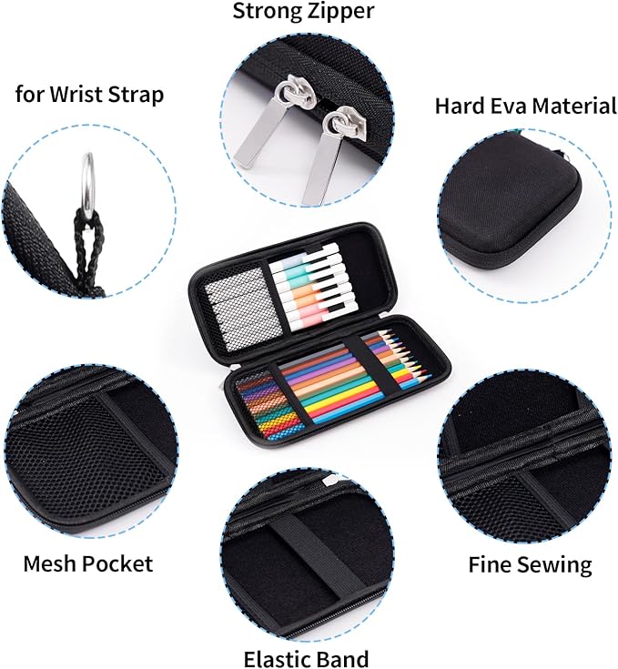 Upgraded Hard Pencil Case Box for Adults,Durable Pen Carrying Case with Zipper-Black