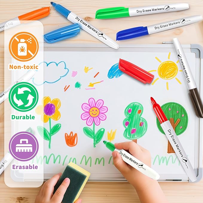 Duchong 144 Count Dry Erase Markers Bulk, 12 Assorted Colors, Fine Tip Whiteboard Markers for Kids Teachers, Dry Erase Pens Bulk Pack for Classroom Home, Back to School Supplies