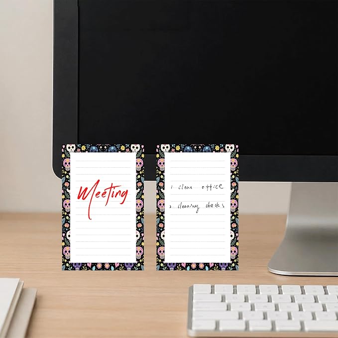 Lined Sticky Notes 4x6 in, 2 Pack Large Cute Notepads with Lines, Bright Post Memo Note Pads Big Rectangular Sticky Notes for Office Colorful Skull Flowers