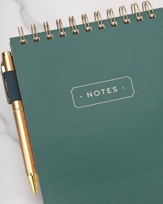 Eccolo Lined Top Spiral Notebook, Flexi-Cover Steno Pad with Pen Included (240 Perforated Pages), "Notes" A5 Notepad Ideal for Note Taking in School, College or Work (Green, 6x8.5 Inches)