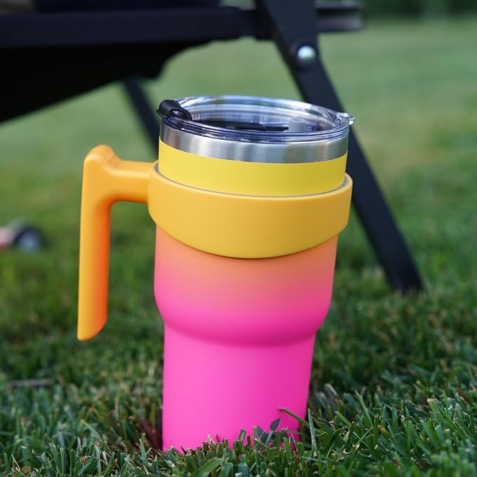 Konokyo 30 oz Tumbler with Handle and 2 Straw 2 Lid, Insulated Water Bottle Stainless Steel Vacuum Cup Reusable Travel Mug,Rainbow