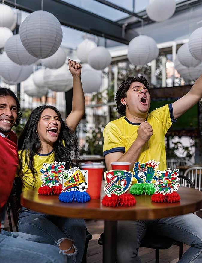 Soccer Table Decorations, 9PCS Soccer Centerpieces for Table, Green Red Blue Honeycomb Centerpieces, 3D Sports Themed Party Decorations for Game Day, Birthday & Sports Watch Party Supplies